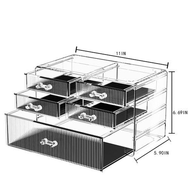 ZHIAI Stackable Storage Drawers, Acrylic Bathroom Counter Organizer Clear Makeup Organizers for Vanity, Kitchen Cabinets, Bathroom, Undersink, Home Organization and Storage (5 Drawers, Pattern C)