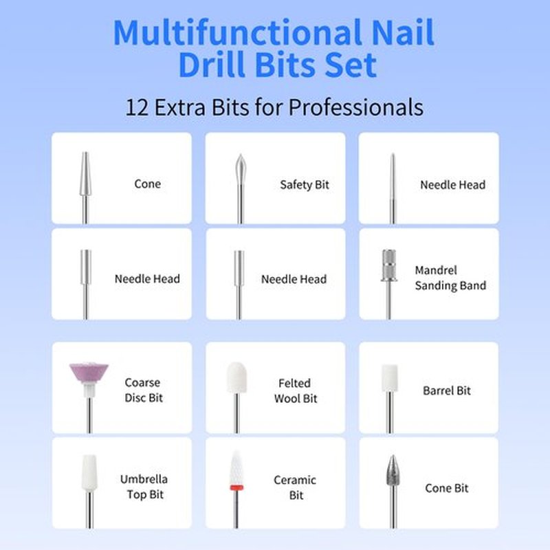 Electric Nail Drill Professional Electric Nail File Kit 11 in 1 Rechargeable Manicure Pedicure Tools Cordless Nail Drill with 3 Speeds Modes and LED Lighting for Acrylic Gel Dip Powder Nails(Pink)