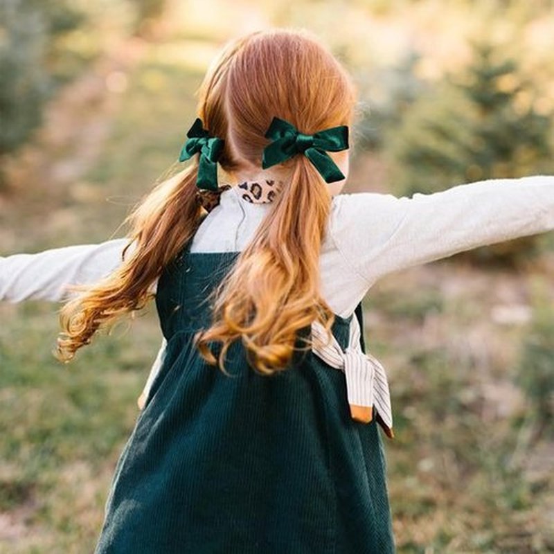 DEEKA 4 PCS Dark Green Velvet Hair Bows 3 Styles 5" & 4" Handmade Hair Bow set for Toddler Girls Alligator Hair Clips Knot Bows Hair Accessories for Little School Girls (Dark Green)