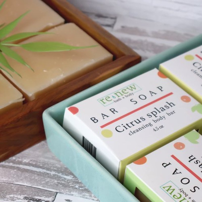 renew bath + body Natural Bar Soap, Citrus Splash, Handmade in the USA by Cold Process with a Moisturizing Oil Blend Infused with Shea Butter - 5 Pack, 4.5 ounce bars