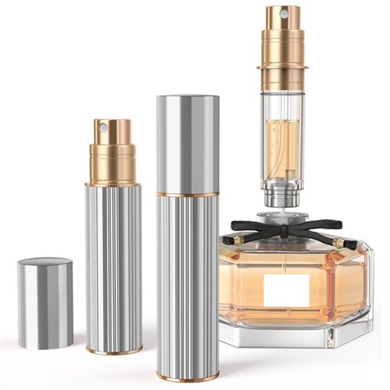 YIERSO 5ml Perfume Travel Refillable Bottle,Bottom-Filling Perfumes Atomizer,Mini Cologne Dispenser, Portable Fragrances Sprayer Pocket Size Perfume Container for Women Men Cruise Trip Gift (Silver)