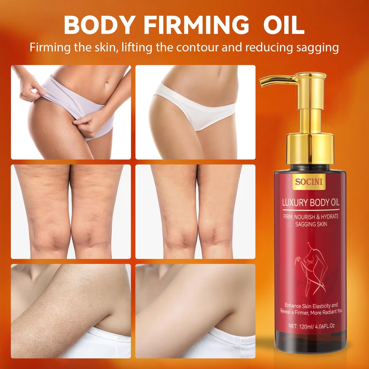 Body Firming Oil-Luxury Body Oil for Crepe Skin, Glow&Silky Remedy for Women, Tightening & Hydrating Treatment for Arms, Legs, Stomach, Natural Lightweight Non-Greasy Formula for Dry Skin, (Pack of 2)