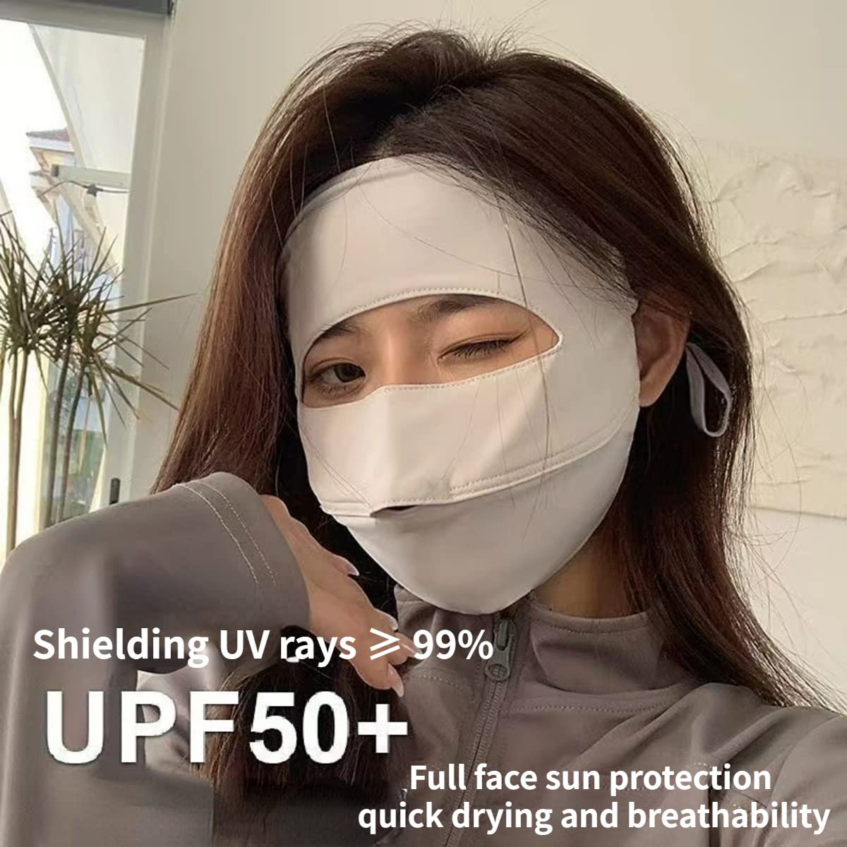 Face UV Face Covering UPF 50+ Women Sun Protection Face Mask Washable Reusable for Running Outdoors (A Grey,US,Alpha,Medium,Regular,Regular)