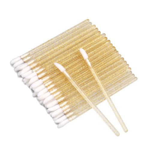 300PCS Glitter Crystal Lip Brush, Disposable Lip Brushes Lip Gloss Applicators Lipstick Gloss Wands Applicator Perfect Makeup Tool Kits (Gold)