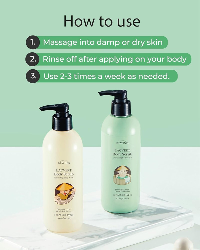 Lacvert Body Scrub Peeling Gel - Green Tea Exfoliating Shower Gel | 10.1 fl oz for Smooth Skin