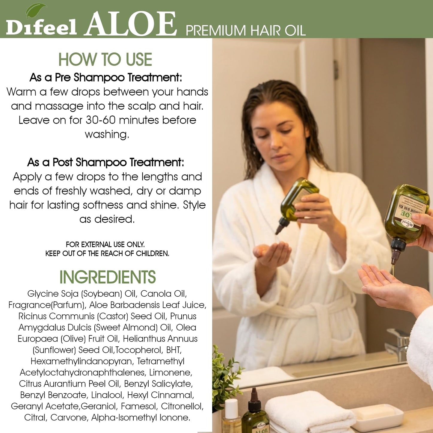 Difeel Aloe Premium Hair Oil 7.1 Ounces - Ultra Hydrating Aloe Vera Hair Oil for Natural Hair, Ideal for All Hair Types, Improves Softness, Smoothness & Shine