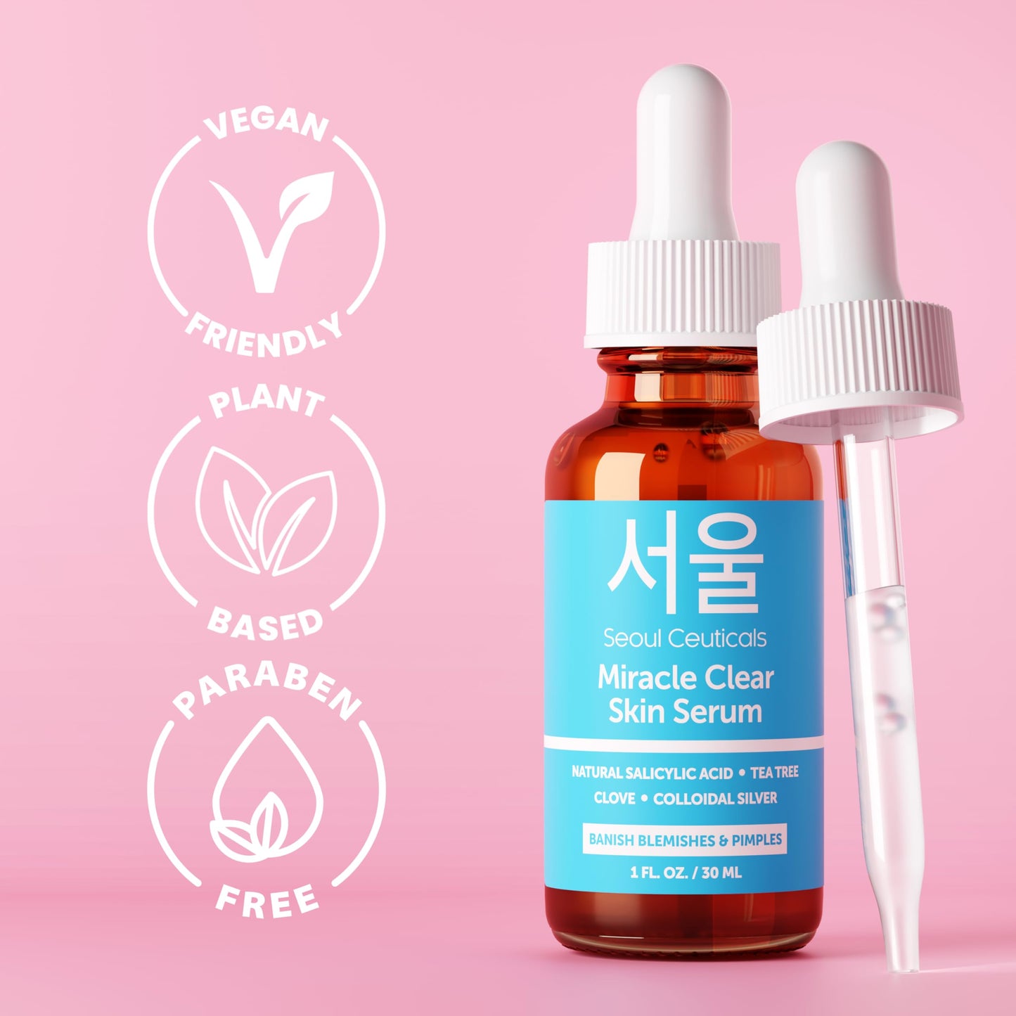 SeoulCeuticals Korean Acne Serum, Skin Care Treatment for Acne Prone Skin - Rapid Action Salicylic Acid, Tea Tree & Clove For Even Skin Tone 1oz