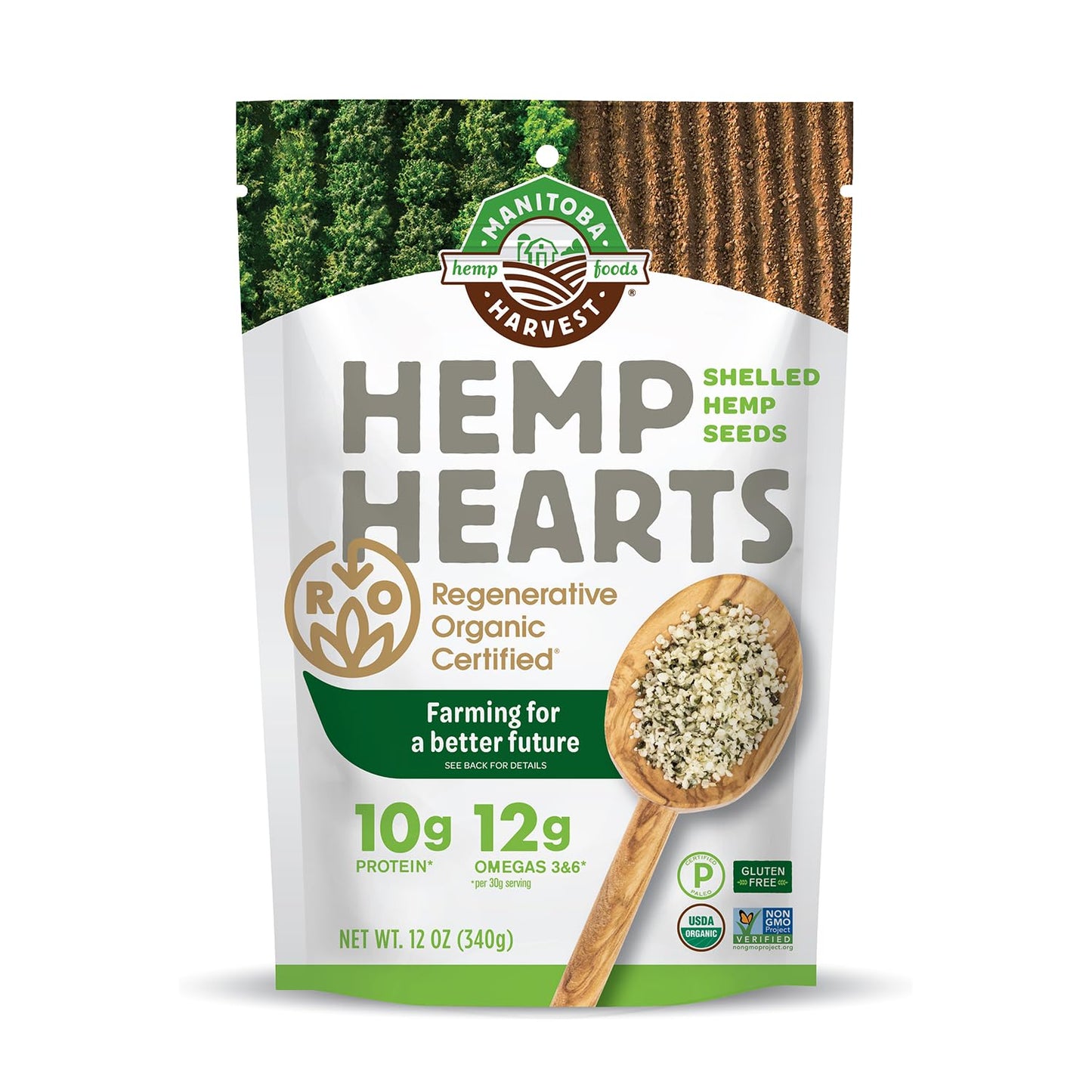 Manitoba Harvest Regenerative Organic Hemp Hearts, Shelled Hemp Seeds - 12oz - 10g Plant Protein & 12g Omega 3 & 6 per 30g Serving - Easy-to-Digest Super Seeds - Gluten Free, Non-GMO Project Verified