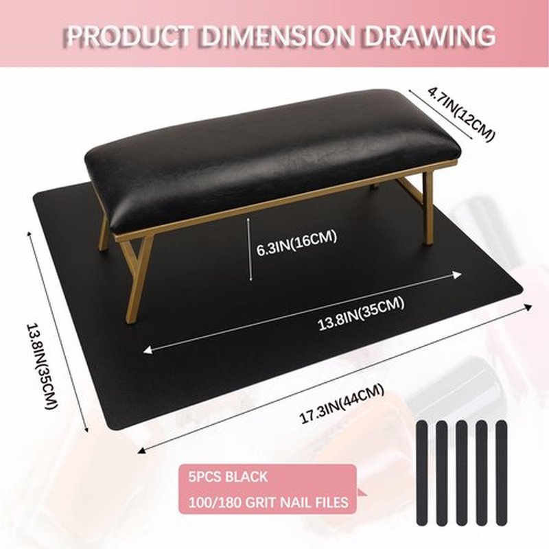 Arm Rest for Nails Tech with Nail Table Mat,Microfiber Leather Nail Hand Rest, No Installation Required Manicure Hand Rest Stand Nail Art Accessories Tool for Nails Tech(Black)