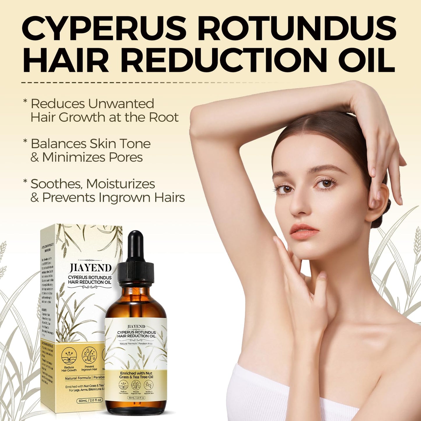 Jiayend Cyperus Rotundus Oil,Cyperus Rotundus Hair Removal Oil, Rich in Cyperus and Tea Tree Extracts, Reduces Unwanted Hair and Inhibits Growth, Soothes and Nourishes the Skin