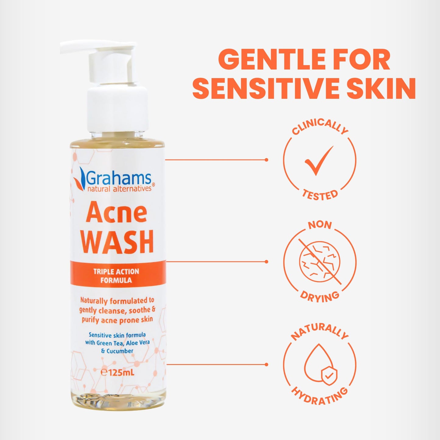 Grahams Natural All-Natural Acne Face Wash Gentle Acne Cleanser with Aloe Vera, Cucumber & Green Tea Extract - Reduces Breakouts, Calms Redness, Hydrates Skin - Hypoallergenic (4.23 fl oz)