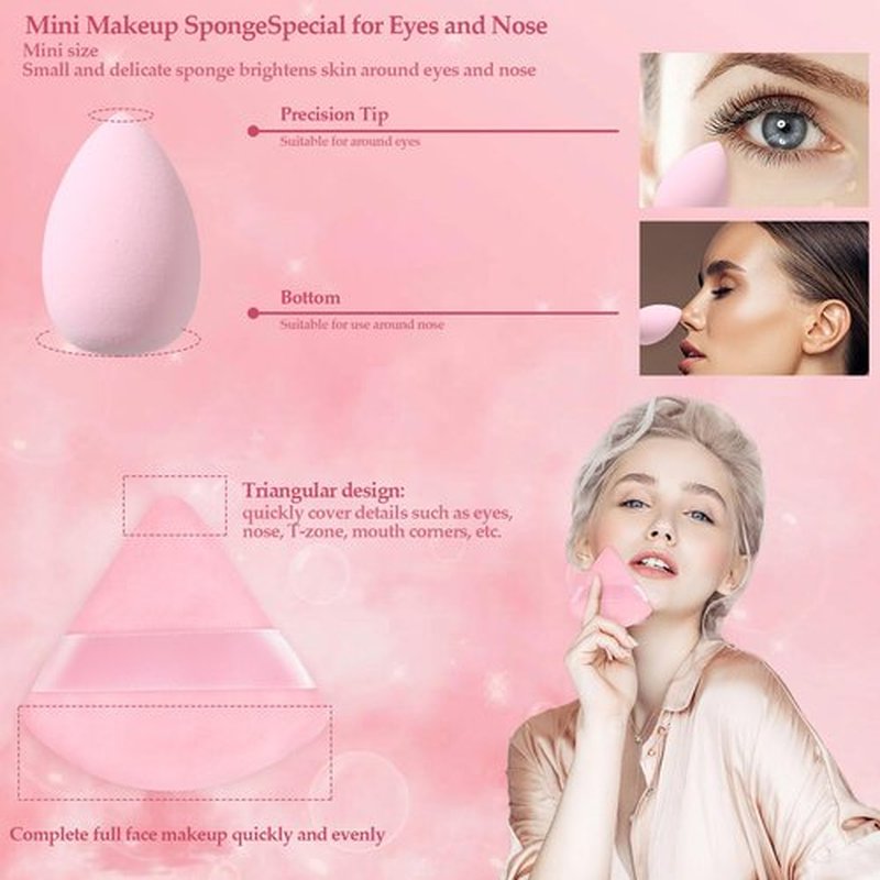 14 Pcs Makeup Sponge Set,Beauty Sponges Blender with 4 Pcs Powder Puff and 4 Pcs Mini Make up Sponges Valentine's Day,Mother's Day for Women Liquid,Foundation,Powder,Concealer,Cream(Pink)