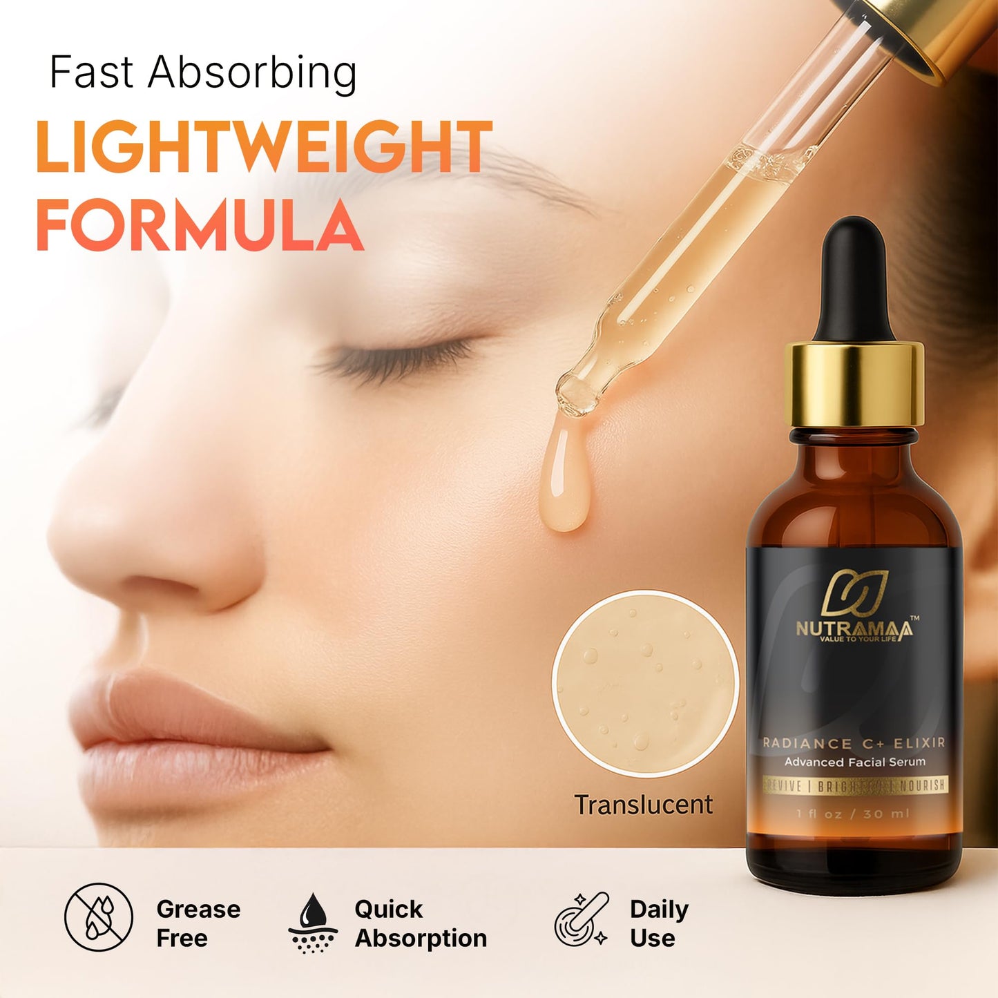 Radiance C+ Elixir 20% Vitamin C Face Serum with Hyaluronic Acid & Peptides, Ferulic Acid + Vitamin E – Brightening, Hydrating, Anti Aging & Antioxidant Facial Serum – Vegan Fragrance Free, 1 fl oz