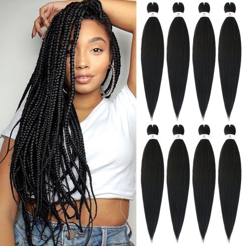 Pre-stretched Braids Hair 26 Inch 8 Packs Professional Itch Free Hot Water Setting Synthetic Fiber Ombre Yaki Texture Braid Hair Extensions 1B…