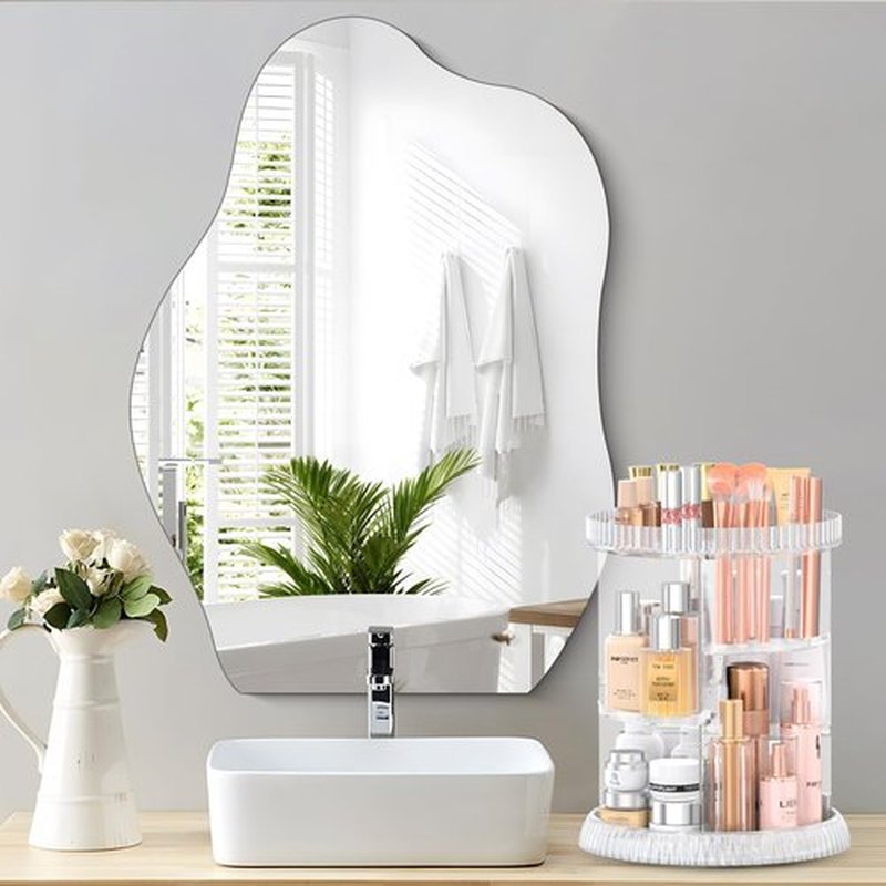 MOKANI 360 Rotating Makeup Organizer for Vanity, DIY 6 Adjustable Layers Perfume Organizer with Brush Storage and Shelves, Spinning Skincare Organizers Cosmetic Case for Bathroom, Countertop, Clear