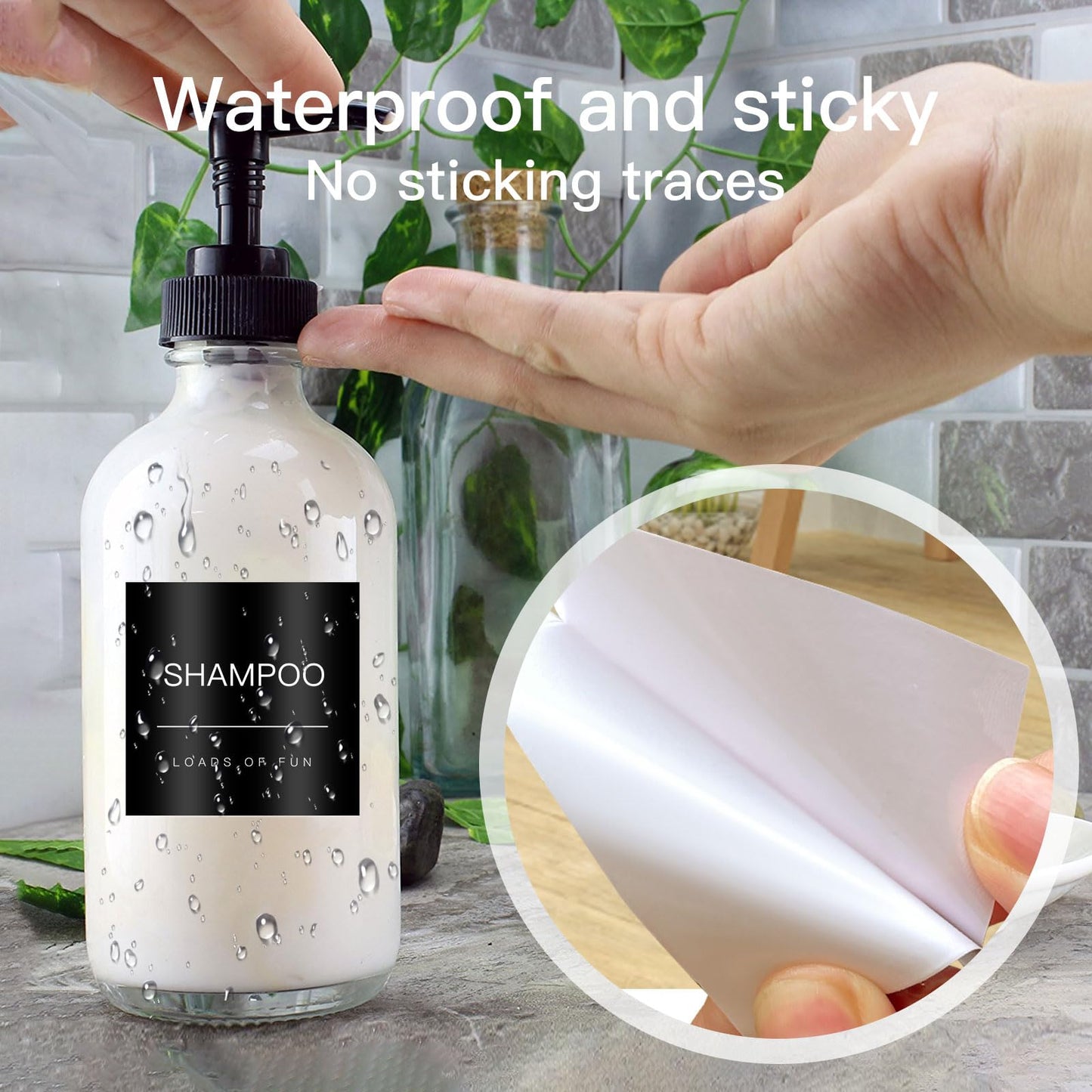 HVSWLY 24PCS Black Waterproof Soap Dispenser Labels, Modern, 2.6"x2.6", Bathroom Labels for Glass/Plastic Bottles, TCD-84