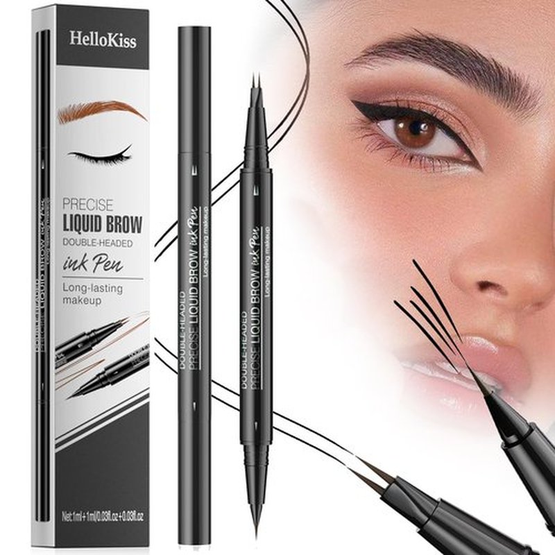 Eyebrow Pen - Eyebrow Pencil, Brow Pencil 2-in-1 Dual-Ended Microblading Eyebrow Pencil with Micro-Fork-Tip & Precise Brush-Tip Crease Natural Hair-Like Brows, Last All-Day (05 Black)