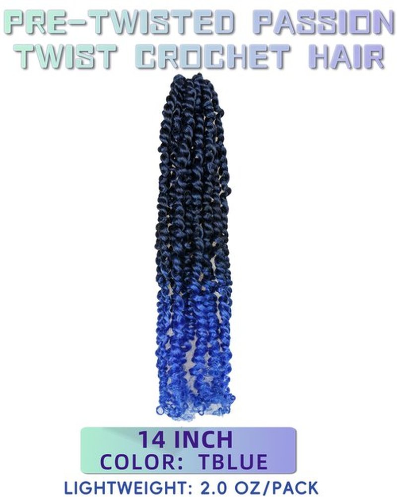 hahoness 14 Inch 8 Packs Pre Looped Passion Twist Crochet Hair for Black Women and Kids-Ombre Blue, Super Soft Bouncy Synthetic Braided Hair Extensions(14 Inch-8 Packs,T1B/Blue)
