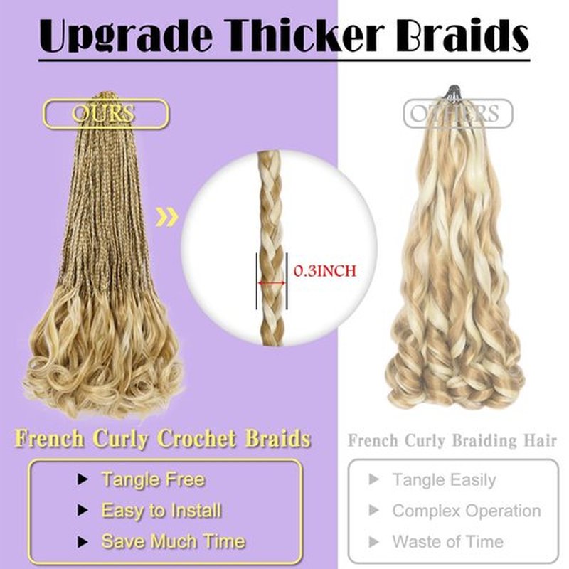 French Curl Crochet Braids 12 Inch Goddess Box Braids Crochet Hair Pre Looped Crochet Box Braids with Curly Ends Synthetic French Curly Braiding Hair Extensions 8 Packs P27/613
