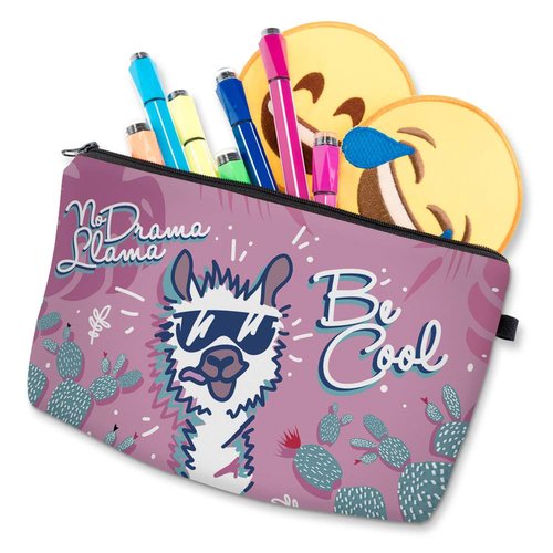 LOOMILOO Cosmetic Bag for Women, Adorable Roomy Makeup Bags Travel Water Resistant Toiletry Bag Accessories Organizer Liama Gifts (Cool Liama 51442)