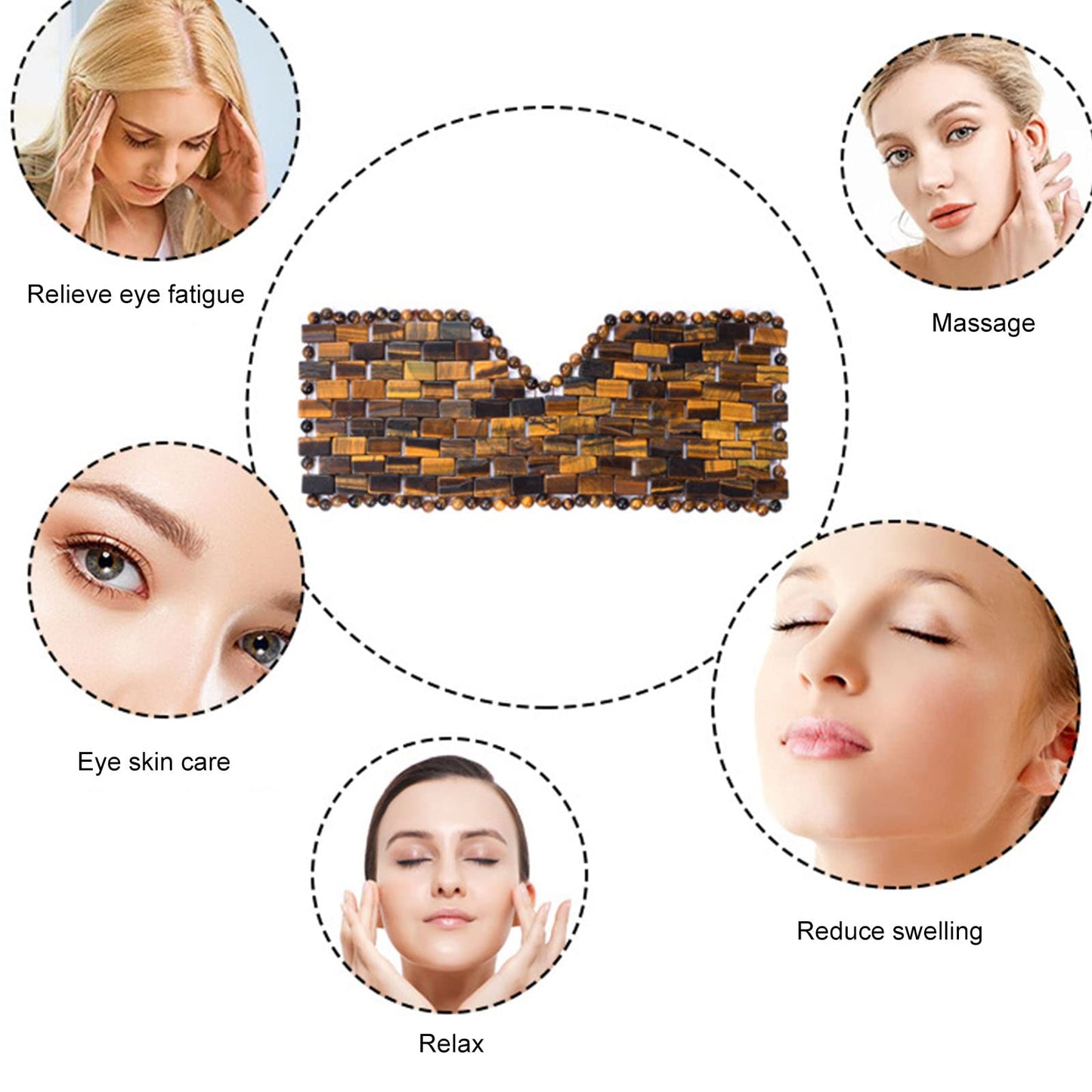 ideayard Jade Eye Mask, Natural Jade Stone Beaded Eye Cover with Adjustable Strap for Hot & Cold Therapy, Soothing Eye Care for Puffiness, Dark Circles & Relaxation