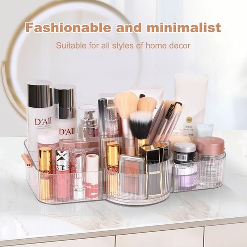 LAIMIJIN Countertop Makeup Organizer, Large Capacity Rotating Cosmetic Display Case for vanity, Spacious Makeup Skincare Storage Organizer with Makeup Brush Holder for Countertop (Clear)