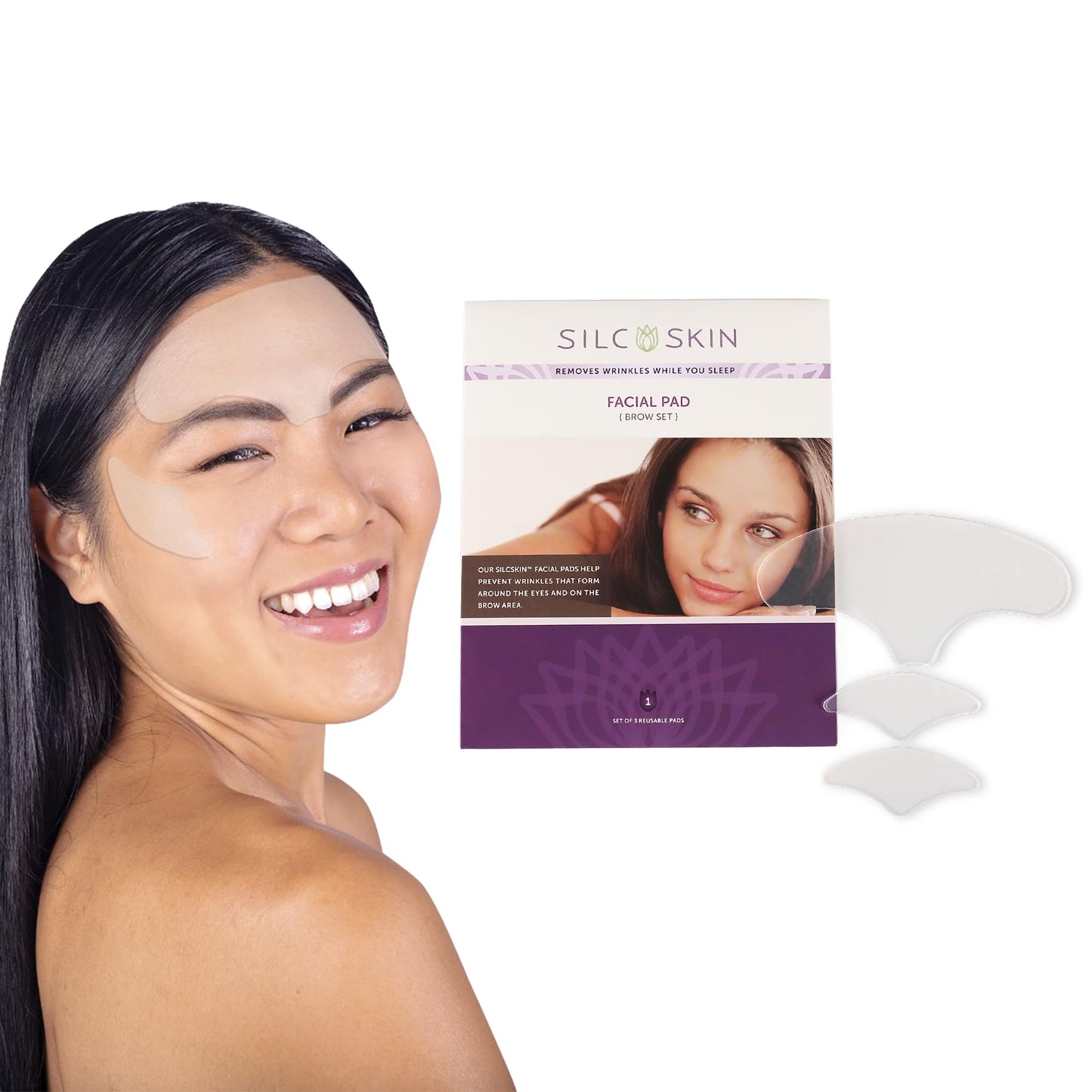 Silcskin Facial And Brow Pads Set Reusable Silicone Pads For Forehead And Facial Areas, 30 Day Supply