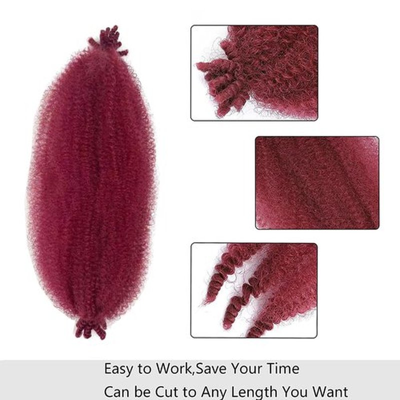 8 Packs Springy Afro Twist Hair 16 Inch Burgundy Marley Twist Braiding Hair Pre-Separated Spring Twist Hair for Soft Butterfly Locs Crochet Hair Marley Hair Extensions for Black Women(16 Inch, BUG#)