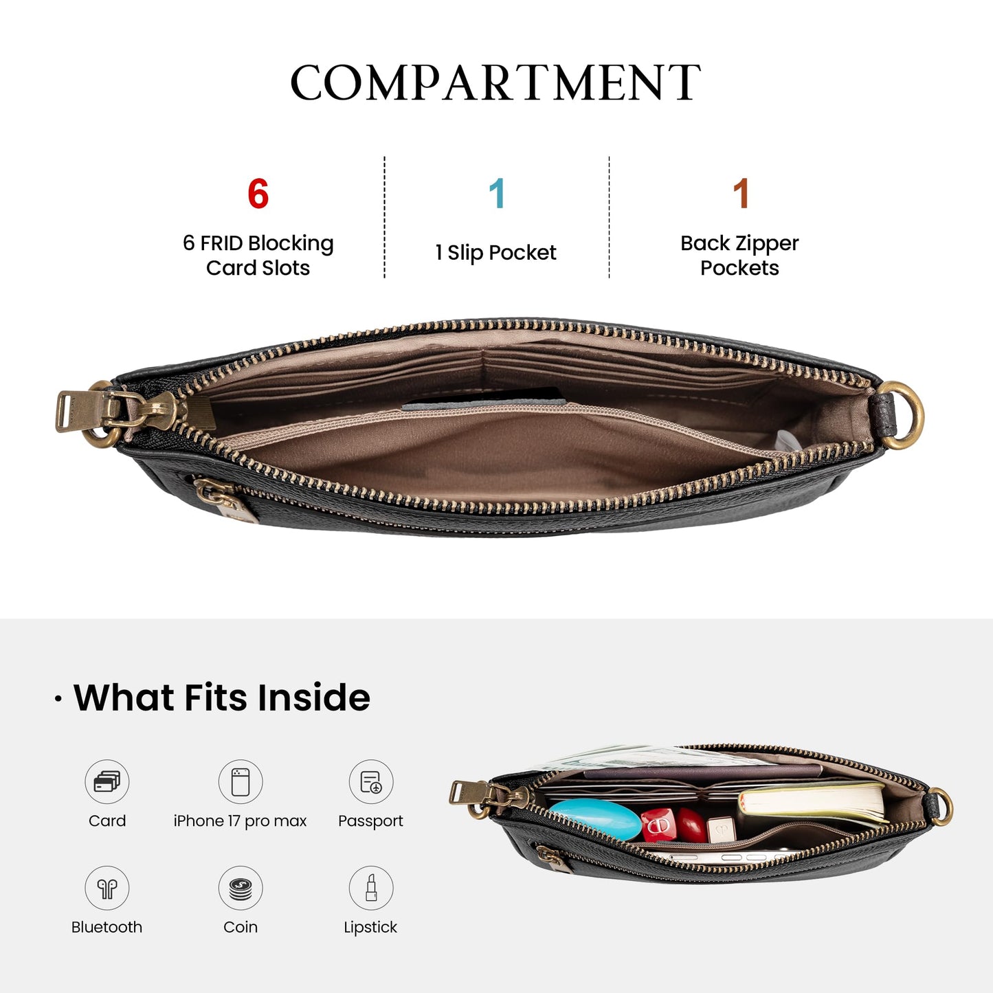 befen Leather Wristlet Wallet for Women, Vintage Leather Crossdody Bag Cell Phone Purses with Built in Wallet Clutch Purse