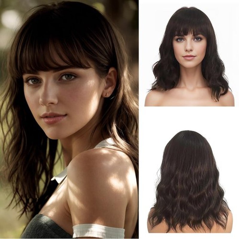 LINGDORA Brown Hair Wig Brunette Wigs for Women Natural Short Wig With Bangs Heat Resistant Synthetic Bang Wig for Daily Party Cosplay (Natural Brown)