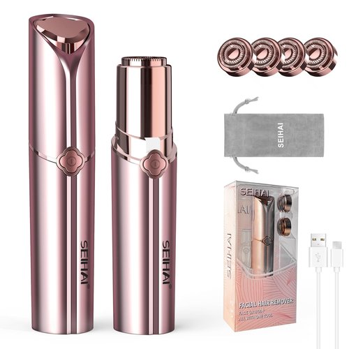 Facial Hair Removal for Women(Luxury), Hair Removal Device, SEIHAI Rechargeable Hair Remover/face shavers, Facial Hair Remover for Upper Lip, Chin, Included 4 x Replacement Heads