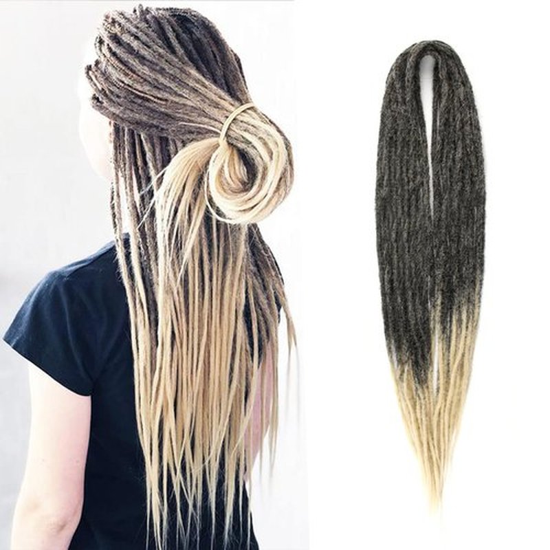 Double Ended Dreadlock Extensions 0.6CM Diameter Synthetic Hair 24Inch 30Strands Reggae Braids Hip-hop Style(Double Ended 30trands,1B/613)