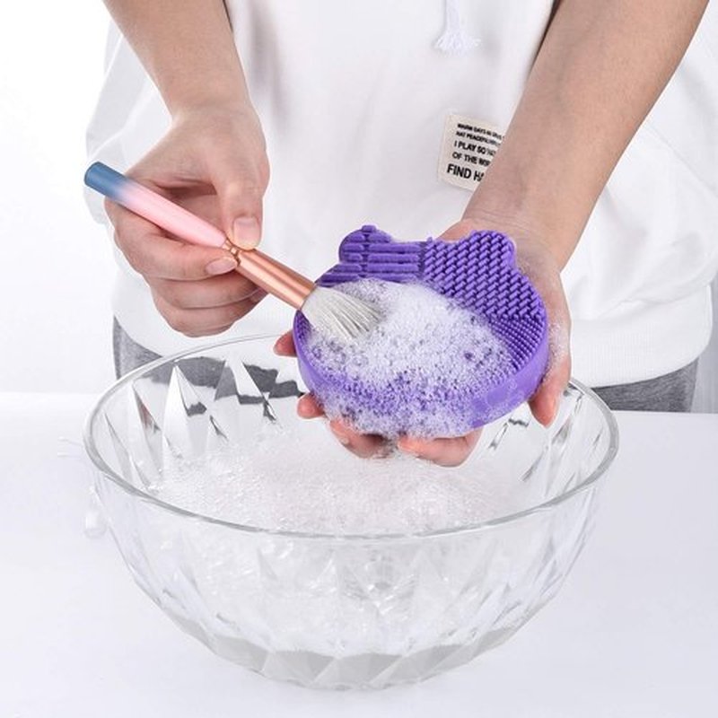Silicon Makeup Brush Cleaner Mat with Brush Drying manual Make up brush cleaner cleanser machine Cosmetic Brush Cleaning Pad+Makeup Brush Dry Cleaned Quick Color Removal Sponge Scrubber Tool(Pink)
