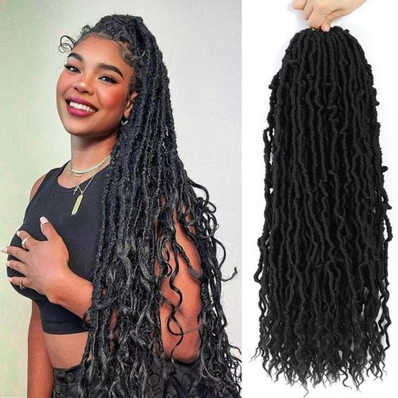 Faux Locs Crochet Hair (30 Inch) XCRUIQO Soft Locs with Curly Ends Goddess Locs Synthetic Boho Crochet Faux Locs for Women Pre Looped (7 Packs, 1B#)