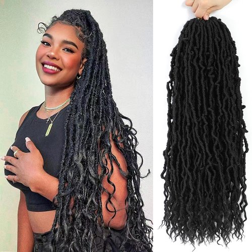 Faux Locs Crochet Hair (30 Inch) XCRUIQO Soft Locs with Curly Ends Goddess Locs Synthetic Boho Crochet Faux Locs for Women Pre Looped (7 Packs, 1B#)