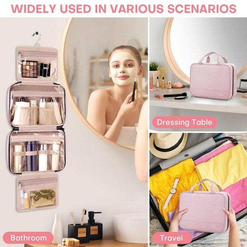 BALULHG Travel Toiletry Bag for Women with Hanging Hook Traveling Essentials Organizer Water-Resistant Hanging Makeup and Toiletry Bag for Cosmetic Toiletries Make-Up,039-Small-Pink
