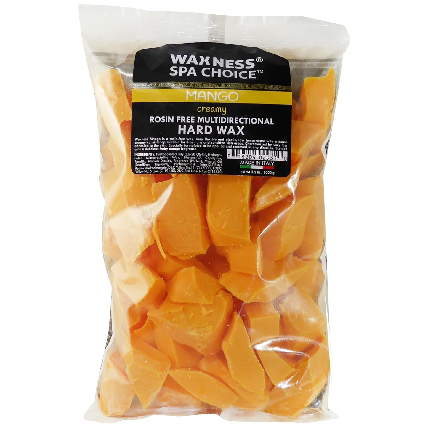 Waxness Rosin-Free Hard Wax for Hair Removal - Mango Scent, 2.2 lb (1 kg)