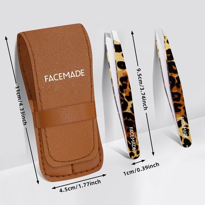 2 Pack Leopard Print Tweezers -Professional Stainless Steel Tweezers for Men and Women, Precision Eyebrow Tweezers for Ingrown Hair Removal