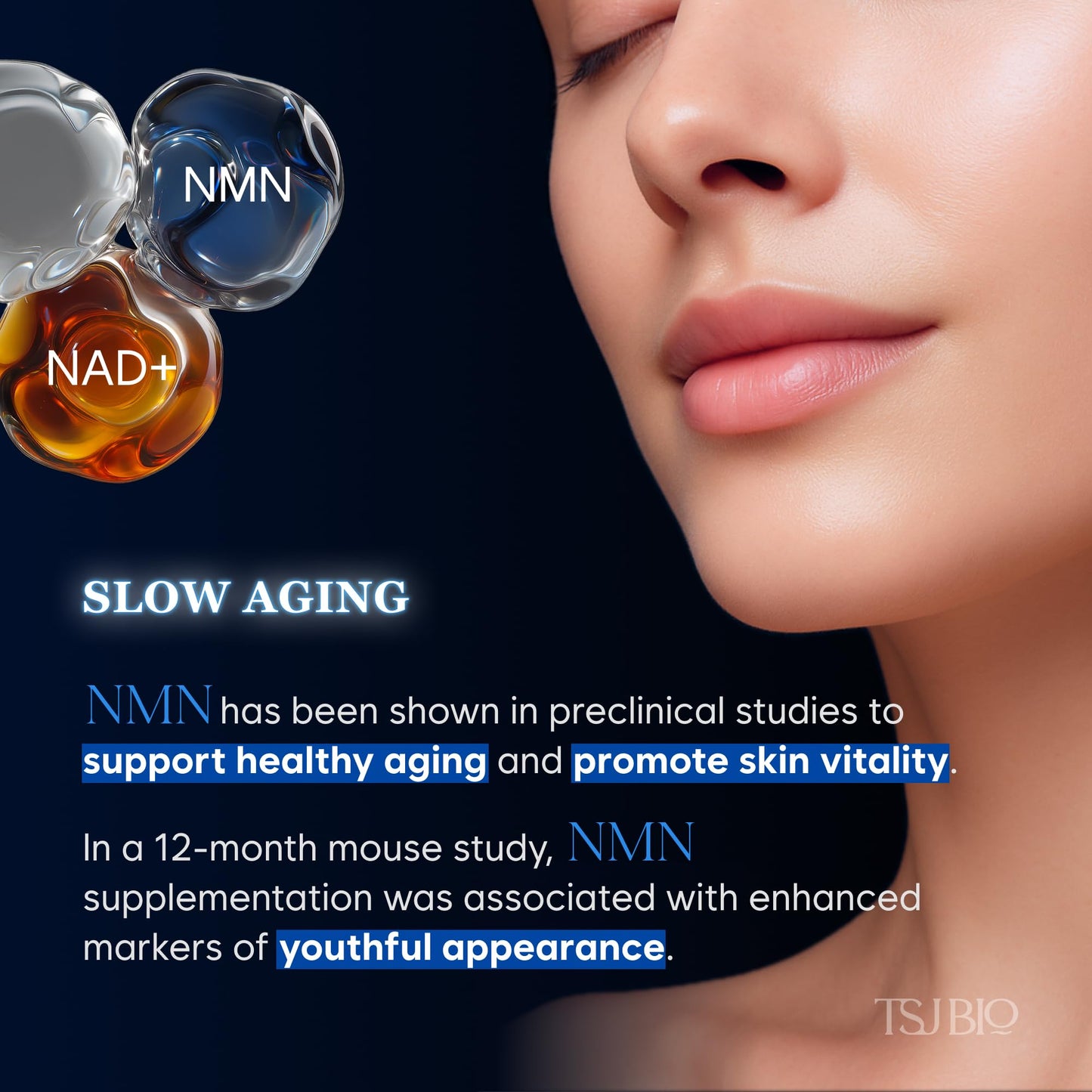 TSJ Bio NMN Intensive Renewal Cream - Luxurious Night Treatment with NMN 70,000PPM, Resveratrol & 9 Growth