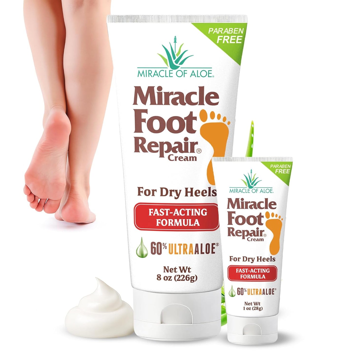 Miracle Foot Repair Cream (1 oz / 12 Pack) Repairs Dry Cracked Heels and Feet, 60% Pure Ultra Aloe Moisturizes, Softens, and Repairs