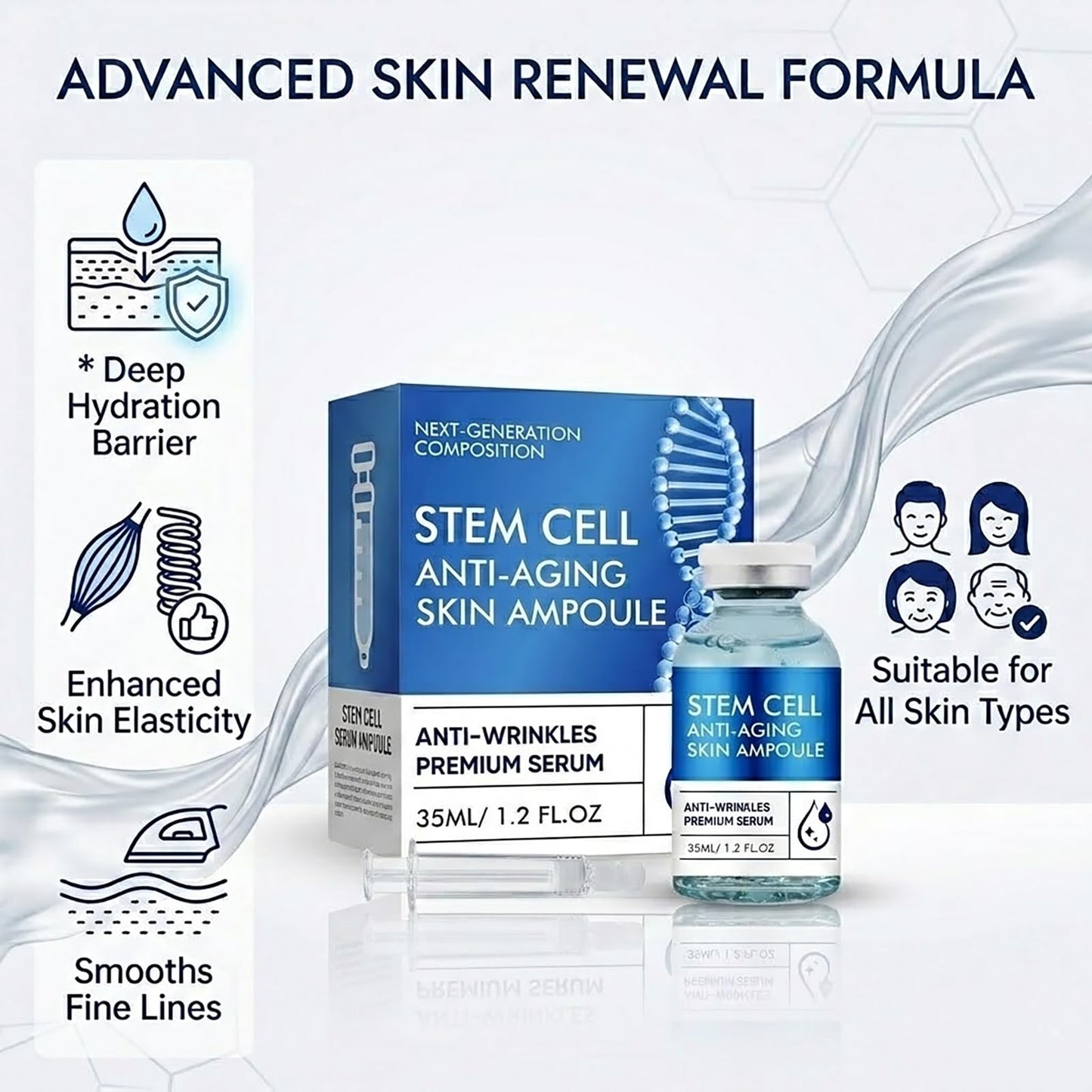 Stem Cell Serum for Face, with Collagen Formula, for a Youthful Glow