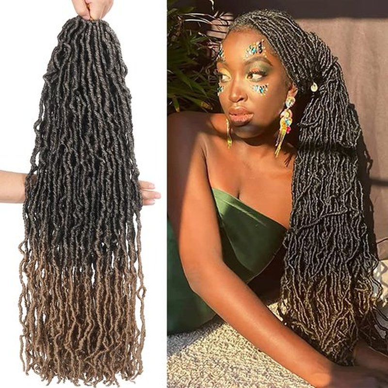 Ombre New Soft Faux Locs 36inch 6packs Super Long Brown Goddess Locs Crochet Hair Natural Pre Looped Natural Crochet Braid Curly Wave Braiding Hair（36inch #T27）