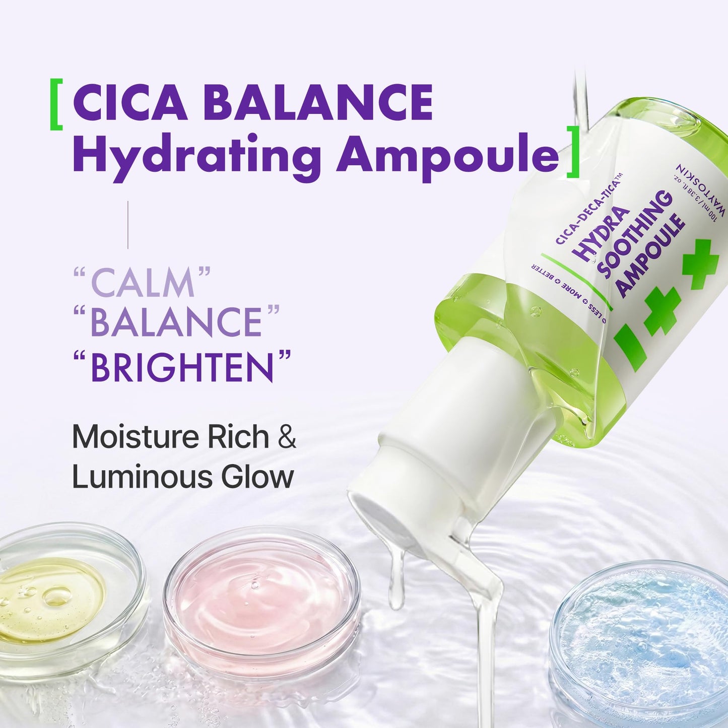 WAYTOSKIN Centella Calming Ampoule Serum – Korean Face Serum with Niacinamide, Tea Tree & Multi Hyaluronic Acid for Oily, Combination Skin 3.38 fl oz. / 100ml