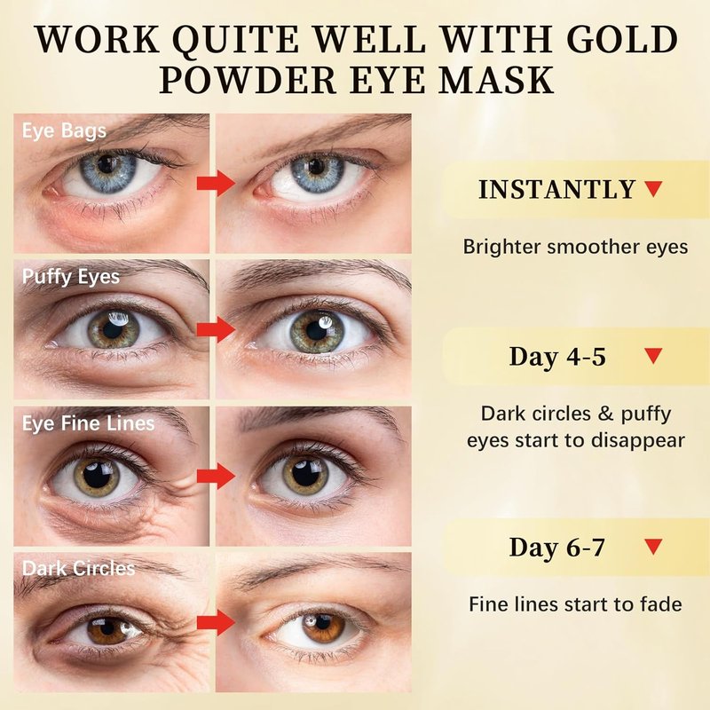 24K Gold Eye Mask - Under Eye Patches with Hyaluronic Acid | 64 Pcs for Dark Circles, Puffiness & Wrinkle Reduction
