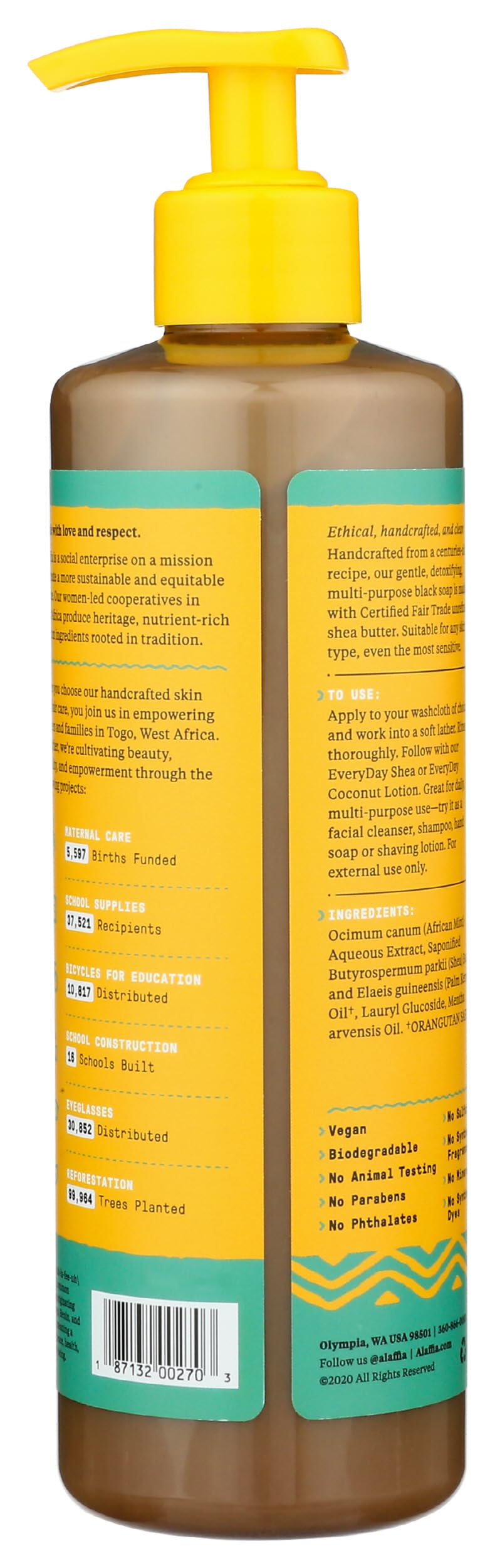 Alaffia - Authentic African Black Soap, All-in-One Body Wash, Shampoo, and Shaving Soap For All Skin and Hair Types, Fair Trade, No Parabens, Non-GMO, No SLS, Peppermint, 16 Ounce