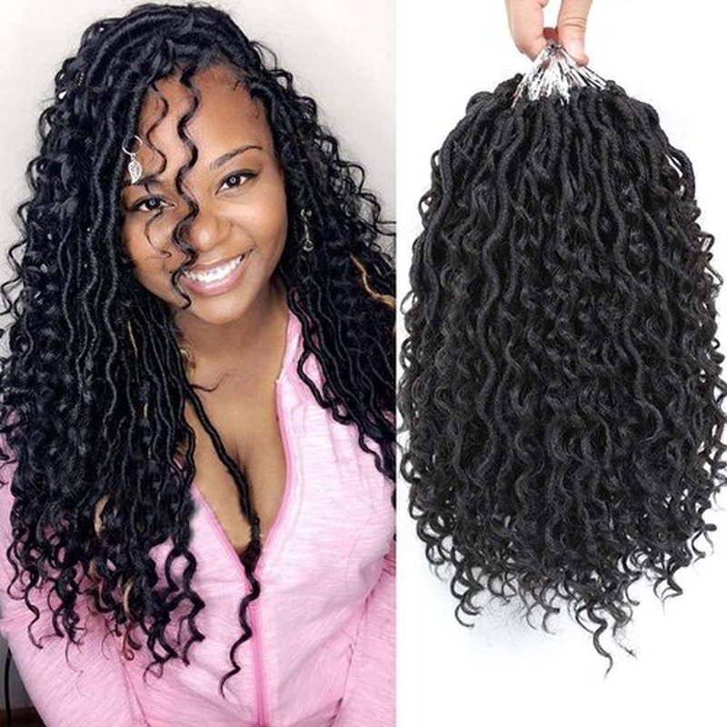 6packs NEW Goddess Locs Crochet Hair 14 Inch Pre-Looped Wavy Faux Locs Crochet With Curly Hair In Middle and Ends Color 1B Synthetic River Locs Fauxs Locs Braiding Hair Gypsy Locs Bohemian Curl