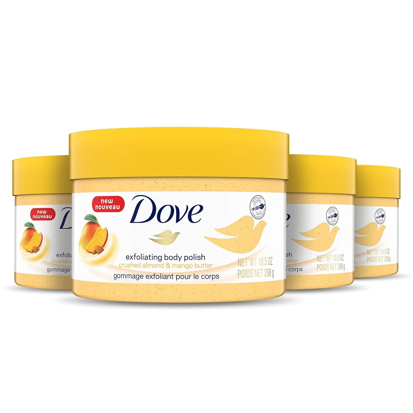 Dove Exfoliating Body Polish Scrub with Almond & Mango Butter - 10.5 oz (4 Count) for Dry Skin