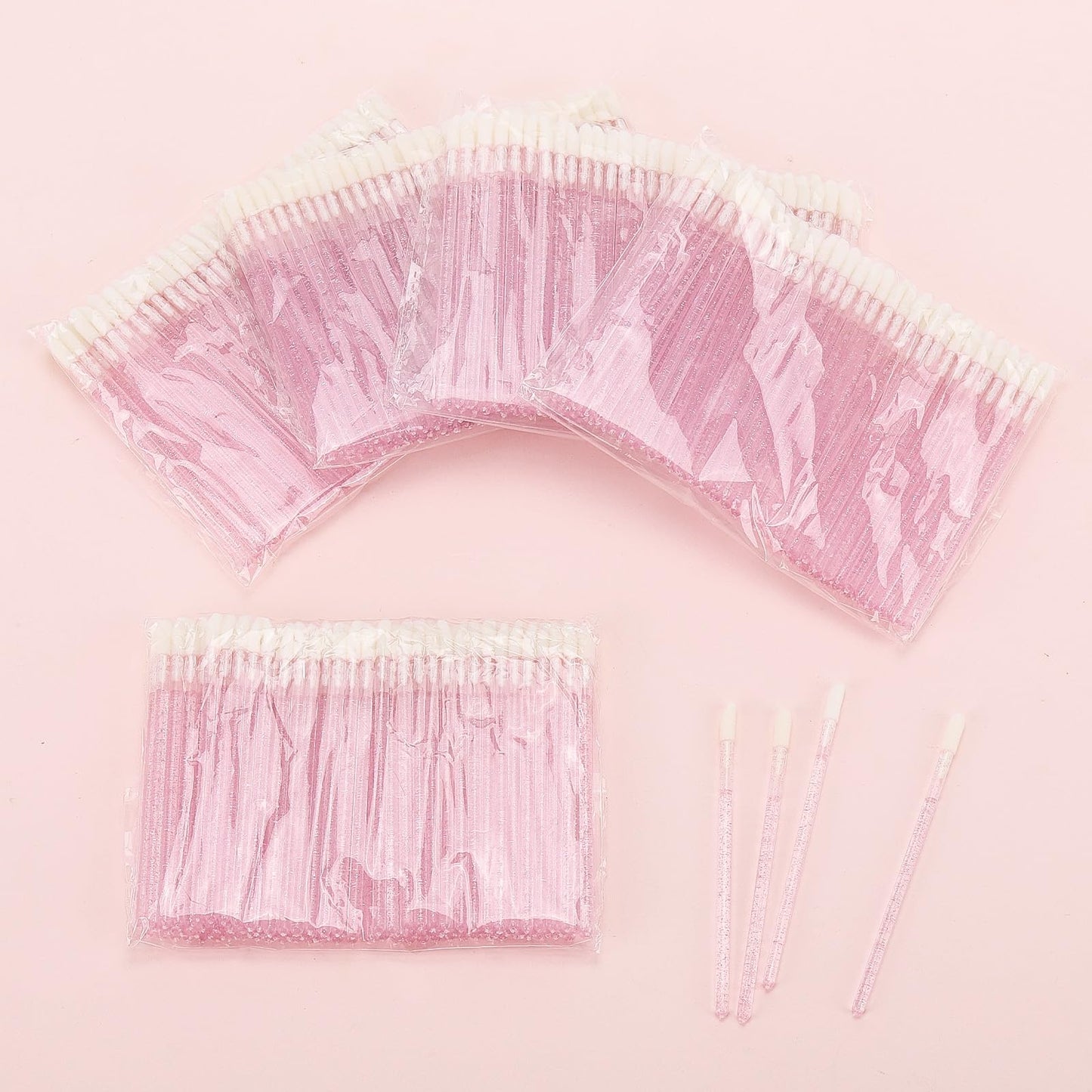 Tbestmax 500 Lip Applicators Disposable Lip Brushes Crystal Lipstick Lip Gloss Wands, Pink