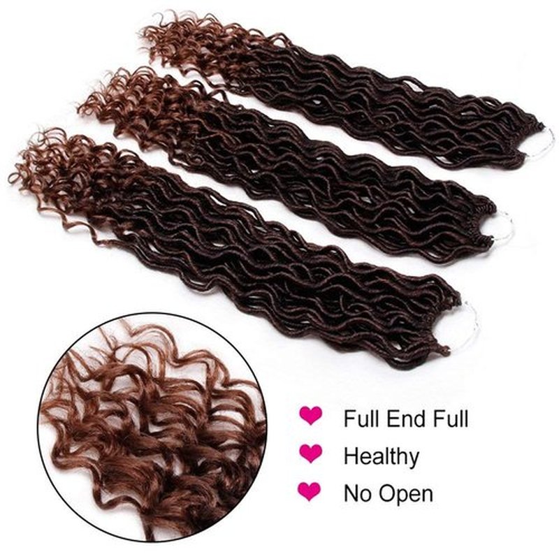 6 Packs Goddess Locs Crochet Hair Wavy Curly Faux Locs Crochet Braids Synthetic Hair Extensions Dreadlocks Crochet Locs Low Temperature Braiding Hair Ombre Crochet Fux Locs (20" (6 Packs), #T30)
