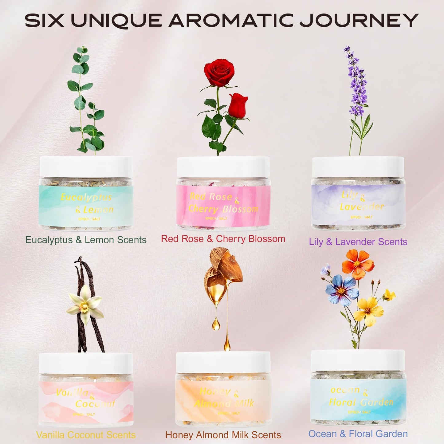 Gifts for Women & Men, Birthday Gifts - 6 Pcs Luxurious Bath Spa Salts Gift